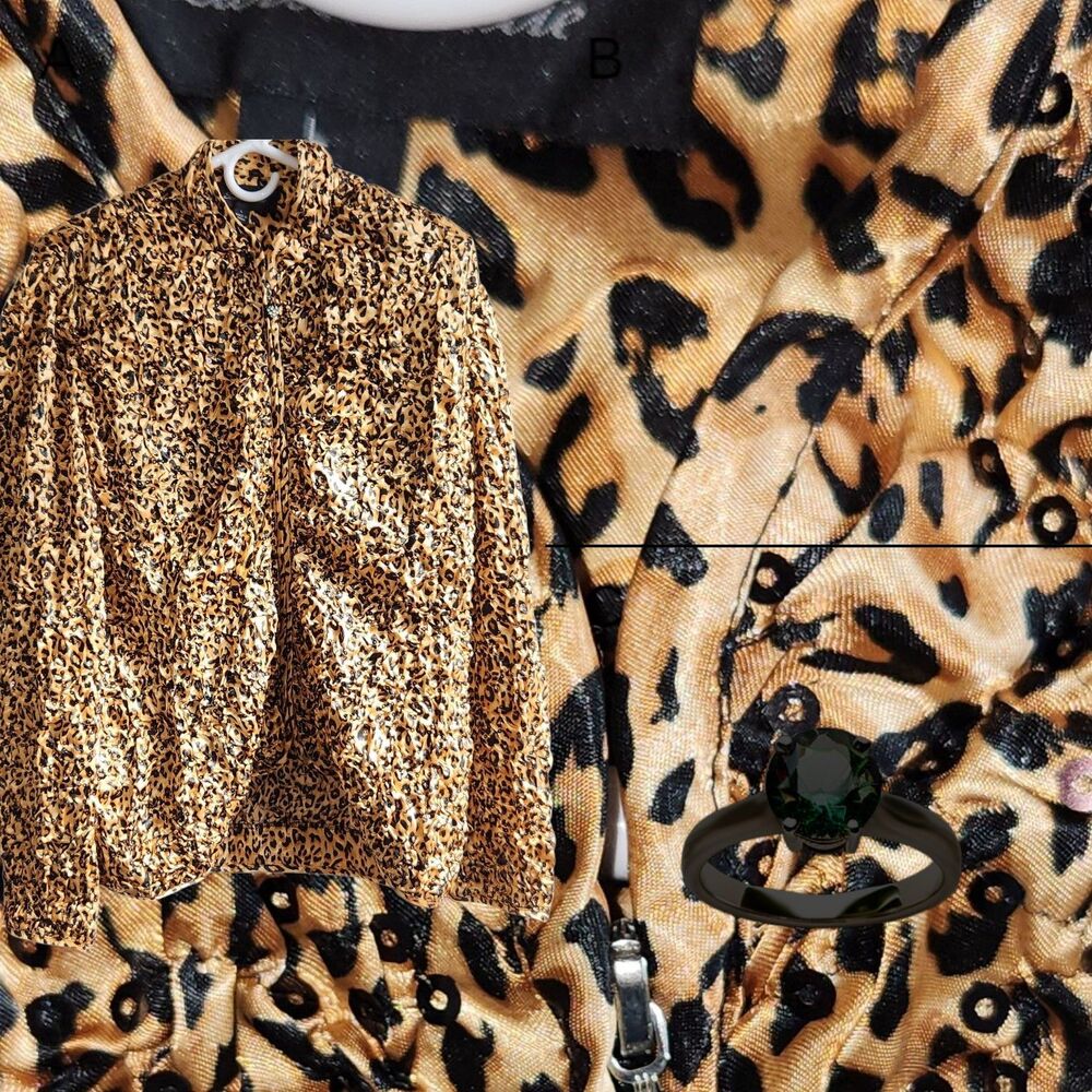 Scarlet Nite Party Jacket-Sequins-Leopard Print-Bling-Ruched-Full Zip-Mob Wife L
